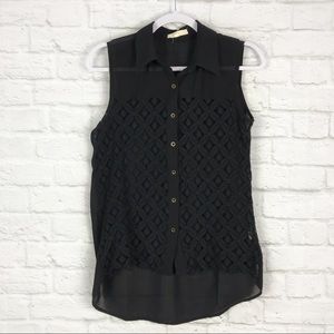 Pearl Lace Sleeveless Button Up Popover HiLow Top